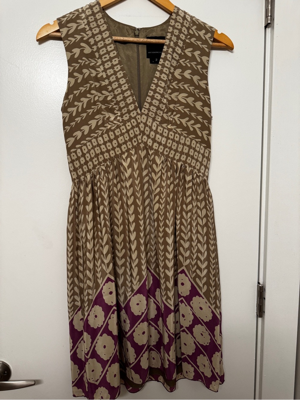 Anna Suit for Anthropologie - Brown and Cream Silk Boho Dress